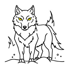 Fototapeta premium Majestic Wolf Outline with Striking Yellow Eyes for Tattoo or Coloring Book Design