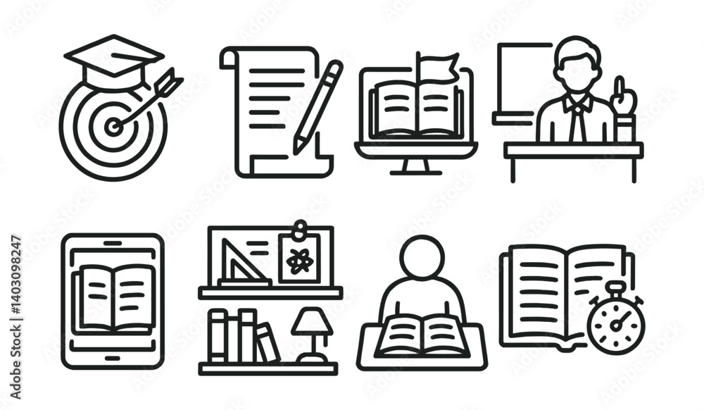 Poster set of icons for a school setting