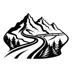 Winding Mountain Road with Pine Trees Vector Art Ideal for Outdoor Adventure Design