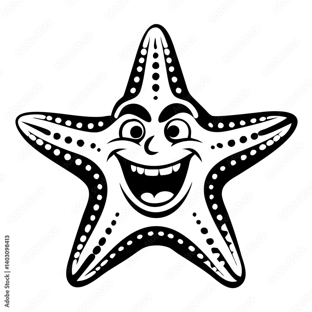 Poster playful cartoon starfish character with joyful expression for fun design projects