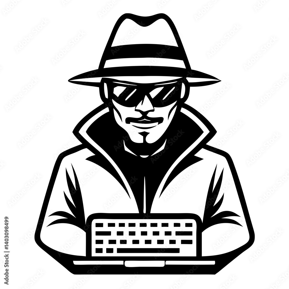 Poster mysterious hacker graphic design for technology themes and cybersecurity concepts