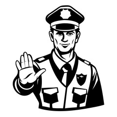 Confident Police Officer Gesturing Stop Symbolizing Law Enforcement and Public Safety Awareness