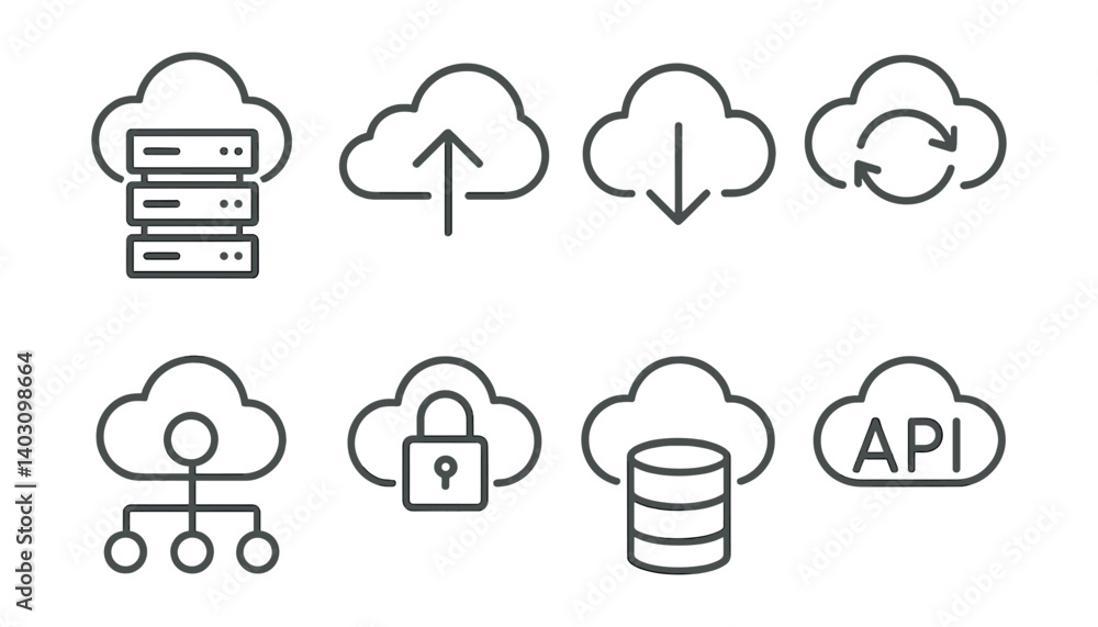 Poster set of icons for cloud storage and data management