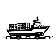 Obraz premium Cargo Ship Sailing on Waves with Shipping Containers Graphic Design for Nautical Themes