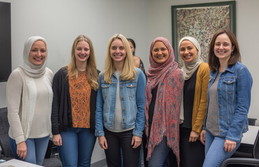 Obraz premium A diverse group of women standing and sitting together,