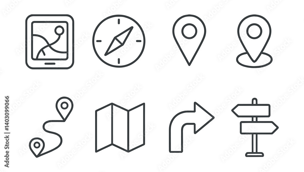 Poster set of icons for navigation and directions