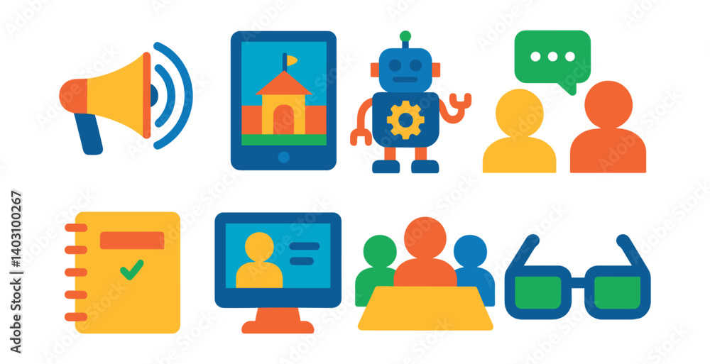 Poster robot is shown in the middle of the image