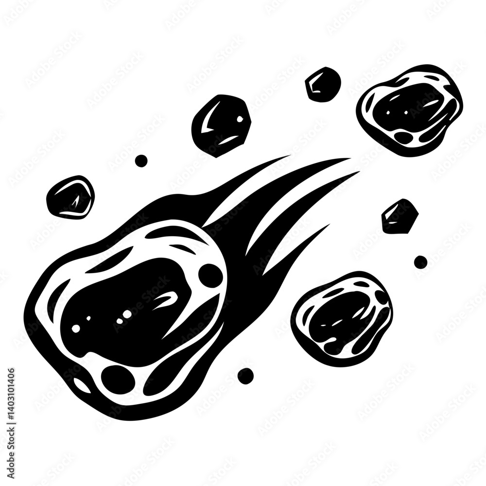 Poster asteroids and comets in motion abstract illustration for space-themed projects