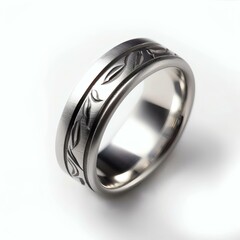 Stainless Steel Band Ring with Polished Matte Finish and Engraved Leaf Pattern for Wedding Bands