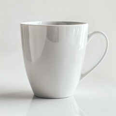 Obraz premium Simple White Ceramic Coffee Mug on a Reflective Surface, Studio Shot with Natural Lighting
