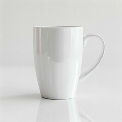 Obraz premium White Ceramic Mug on a White Surface with Subtle Reflections in Minimalist Style for Mockups and Product Presentations