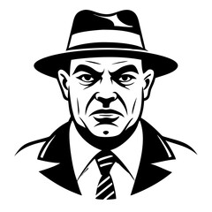 Vintage Detective Illustration with Fedora Hat for Graphic Design and Tattoo Inspiration