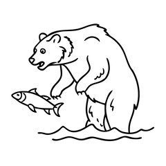 Obraz premium Bear Catching Fish in Water Vector Illustration for Wildlife Art and Tattoo Designs