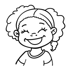 Obraz premium Happy Smiling Girl with Curly Hair Vector Illustration for Coloring Books and Art Projects