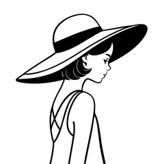 Elegant Side Profile of a Girl Wearing a Wide Brim Hat Perfect for Fashion Illustrations