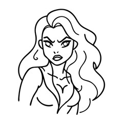 Fierce Confident Woman Illustration for Tattoo Design and Coloring Book Inspiration