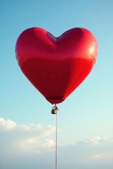 Fototapeta premium Crimson heart-shaped balloon ascends against clear sky , red, balloon, passion