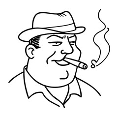 Obraz premium Vintage Man in Fedora Hat Smoking Cigar Expressing Confidence and Charm for Design Use
