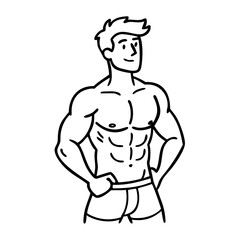 Muscular Man Standing Confidently Outline Drawing for Fitness Inspiration and Design Projects