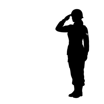 Salute of Honor: A silhouette of a valorous soldier in crisp uniform, executing a salute with respect, illustrating the dedication and duty to service.