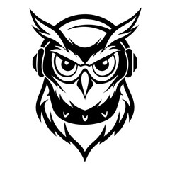 Obraz premium Cool Owl Head Wearing Headphones Designed for Music Enthusiasts and Tattoo Art