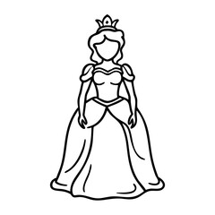 Fototapeta premium Elegant Princess Character Outline for Coloring Book and Tattoo Design