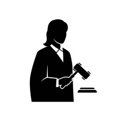 Justice's Gavel: A silhouette of a judge, a symbol of law and order, holding a gavel ready to strike, representing decisions and the legal process.