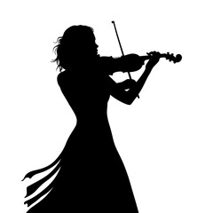Fototapeta premium Silhouette of Violinist: A graceful silhouette of a woman playing a violin, her form poised with elegant movement, embodying the artistry and passion of classical music.