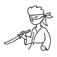 Cartoon Ninja Character with Sword for Kids' Design and Coloring Activities