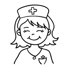 Obraz premium Cheerful Cartoon Nurse Character with Cross Hat Ideal for Coloring Books and Children's Art Projects