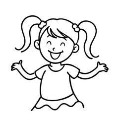 Obraz premium Cheerful Girl with Pigtails Expressing Joy Perfect for Coloring Books and Creative Projects
