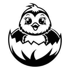Obraz premium Cute Cartoon Chick Emerging from Egg Cheerful Baby Bird Illustration for Fun Designs