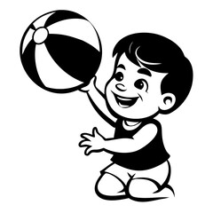 Fototapeta premium Happy Toddler Playing with Beach Ball Cheerful Child Enjoying Summer Playtime Activity