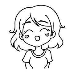 Obraz premium Cheerful Cartoon Girl with Heart Symbols Perfect for Tattoo Design or Coloring Book Pages