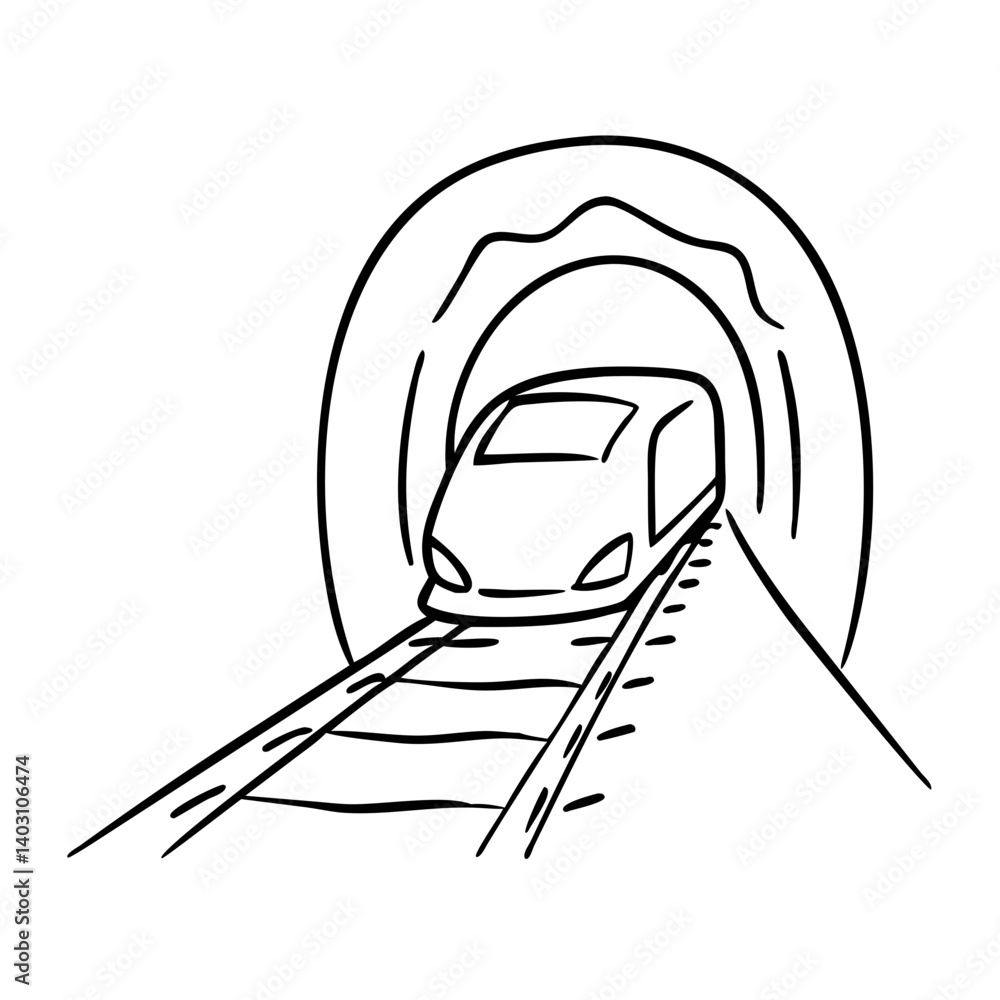 Poster train emerging from tunnel vector illustration for creative projects and design