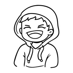 Obraz premium Happy Boy in Hoodie Smiling Illustration Perfect for Tattoo Designs and Coloring Books