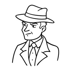 Detective in Classic Hat Stylish Character Illustration for Tattoo and Coloring Book Design