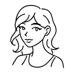 Elegant Outline Illustration of a Young Woman with Wavy Hair for Coloring Books and Design