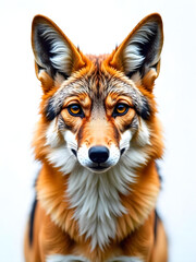 Fototapeta premium Captivating portrait of a coyote with striking amber eyes, gazing intently towards the viewer.