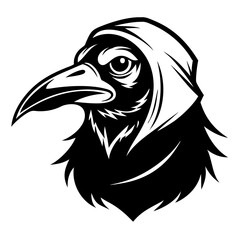 Obraz premium Mysterious Raven with Hood Detailed Black Illustration for Tattoo or Graphic Design