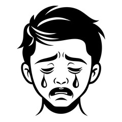 Sad Boy Illustration with Tears for Emotional Expression Art or Tattoo Design