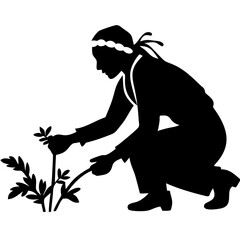Person Gardening Silhouette Cultivating Plants for Nature Inspired Art and Home Decor