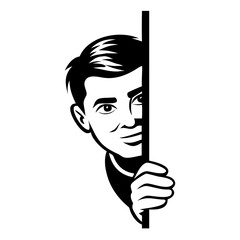 Playful Man Peeking Around Wall Vector Illustration for Fun Graphic Design Projects