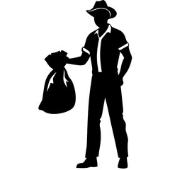 Silhouette of a Cowboy Holding a Trash Bag for Eco-Friendly Waste Management Design