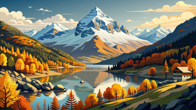 Autumn approaching at Lake Sils near St.Moritz in Engadine, where Piz la Margna is already covered in snow, Graubunden, Swiss Alps