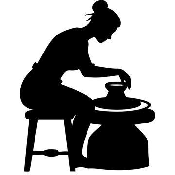 black silhouette woman pottery wheel clip art preview