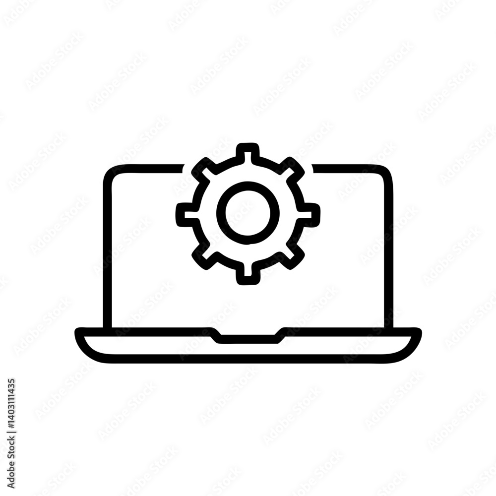 Poster laptop with gear symbol representing software settings and technology configuration