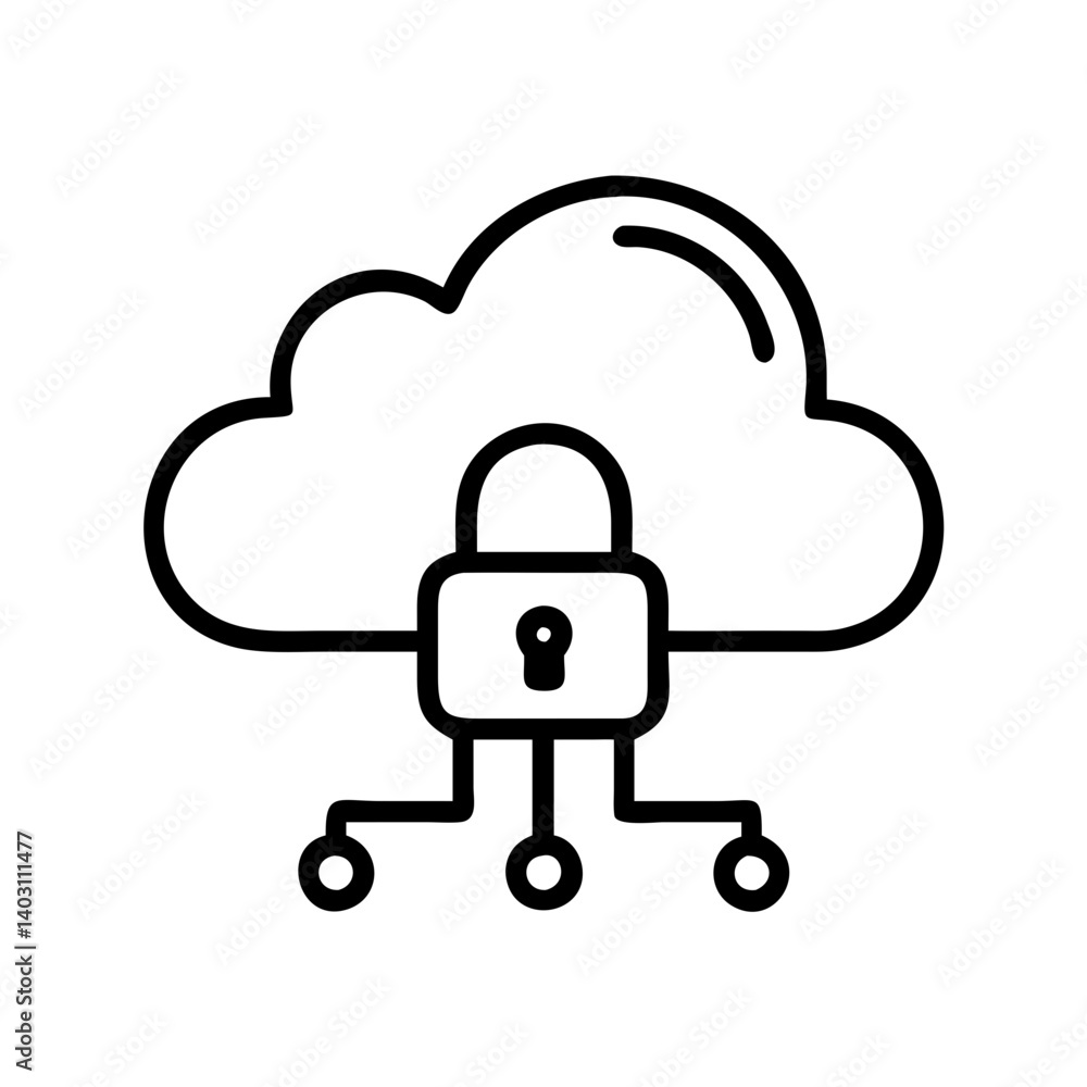 Poster secure cloud storage featuring a padlock and network connection for technology designs