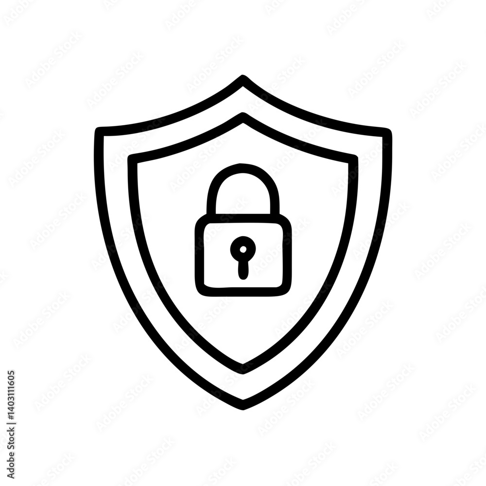 Poster shield with padlock symbol representing security and protection for digital applications