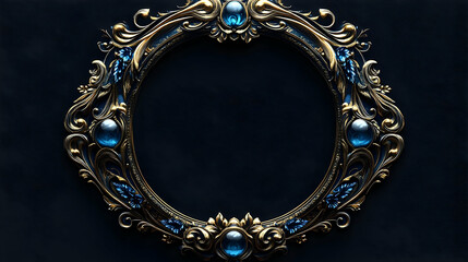 Ornate gold and blue circular frame with decorative details.